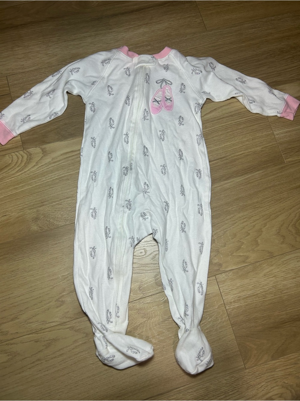 Carter's White Footed Pajama with Pink Ballet Slipper Detail